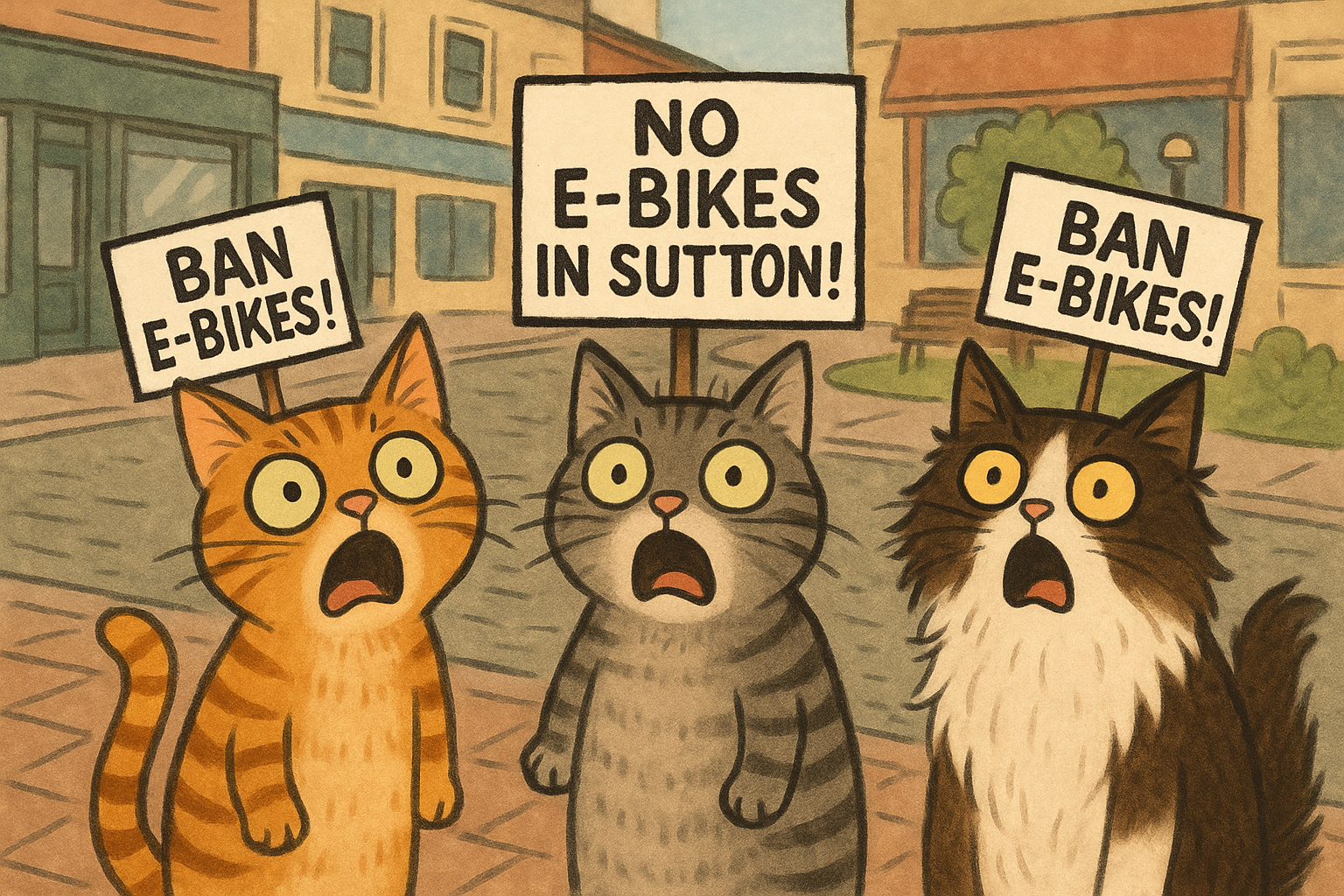 Create an image in a humorous, meme-like style that features cats expressing exaggerated shock or disbelief. The scene sho...